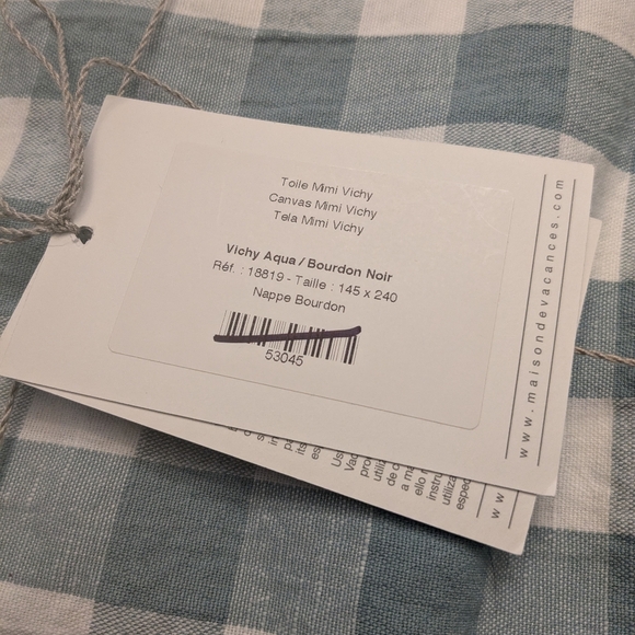 NEW Anthropologie Maison de Vacances Plaid Tablecloth Linen Aqua - Picture 5 of 6